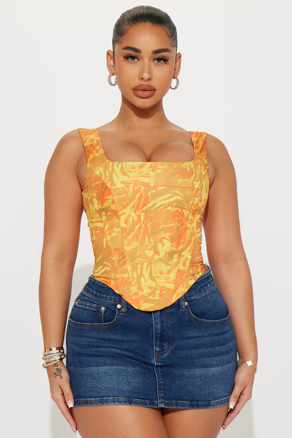 Sunny Side Satin Corset Top - Yellow/combo